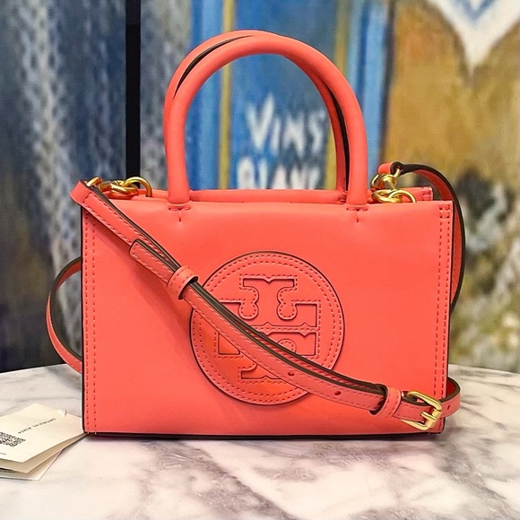 Tory Burch Ella Bio Mini Tote Coral Crush Crossbody Bag NWOT - Picture 2 of 12